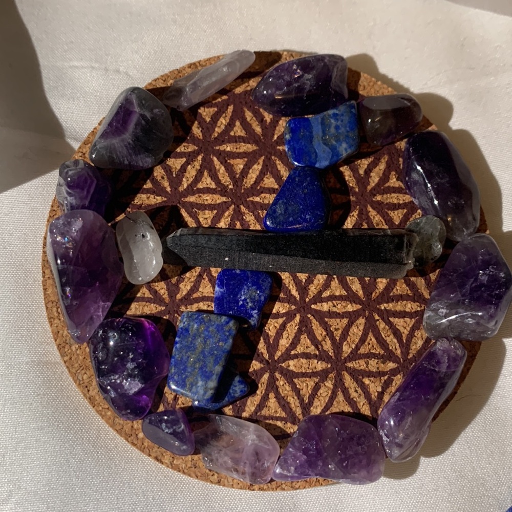 Protection and dispelling Crystal grid kit. Travel size pagan